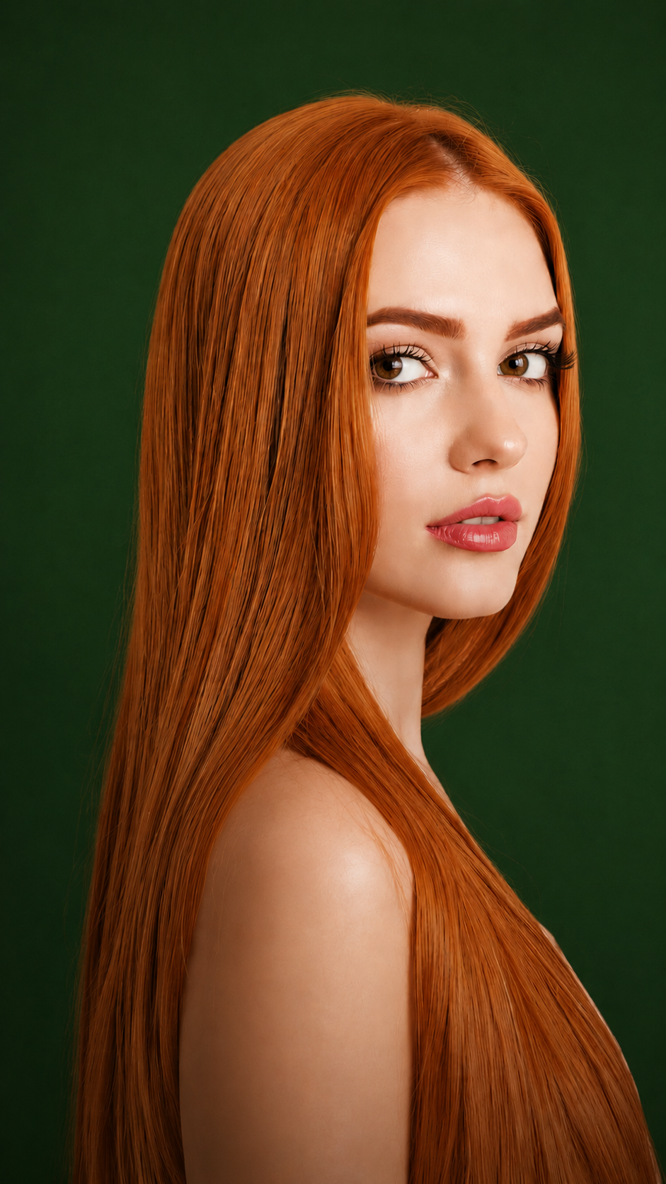 Long, silky copper-red hair extensions